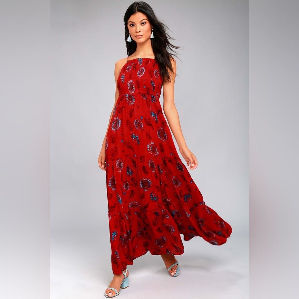 NWT Free People Garden Party Maxi Dress in Red size XS